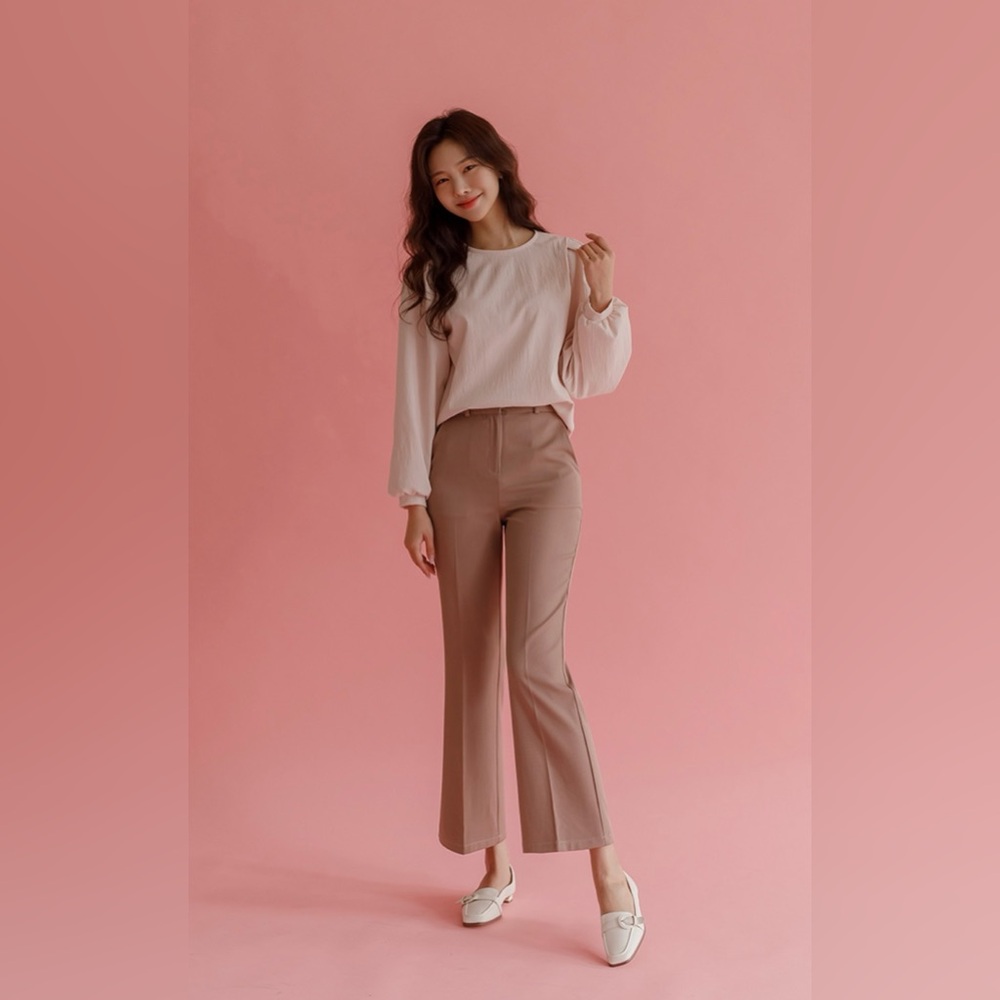 Korean-designed Rose Pink Bootcut Slacks